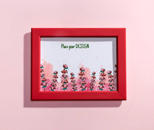 Free Top View Mock-Up Red Frame Psd