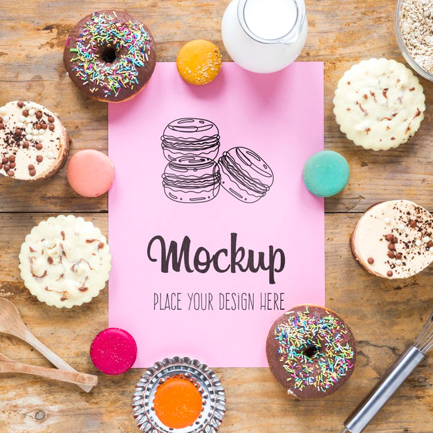 Free Top View Mock-Up With Delicious Doughnuts Psd