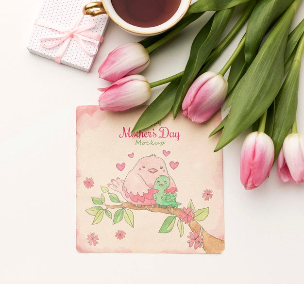 Free Top View Mothers Day Greeting Card Concept Psd