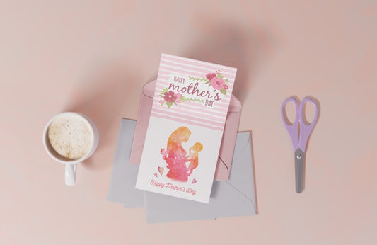 Free Top View Mothers Day Greeting Card Psd