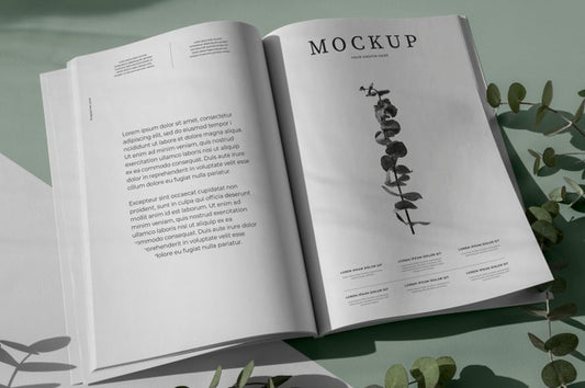 Free Top View Nature Magazine Cover Mock-Up With Leaves Assortment Psd