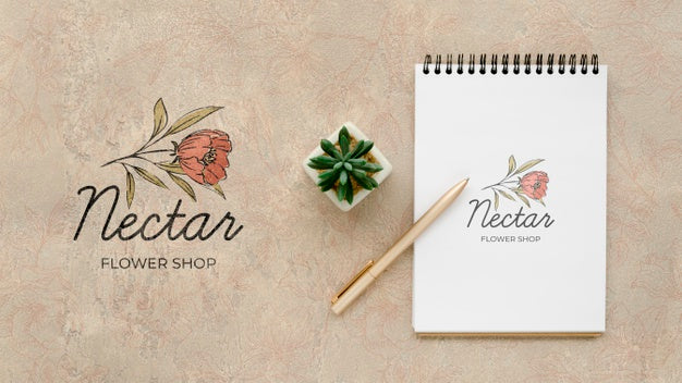 Free Top View Nectar Flower Shop With Mock-Up Psd