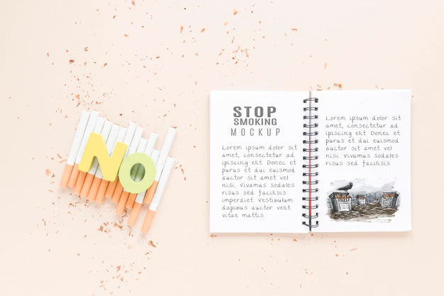 Free Top View Notebook And Cigarettes Mock-Up Psd