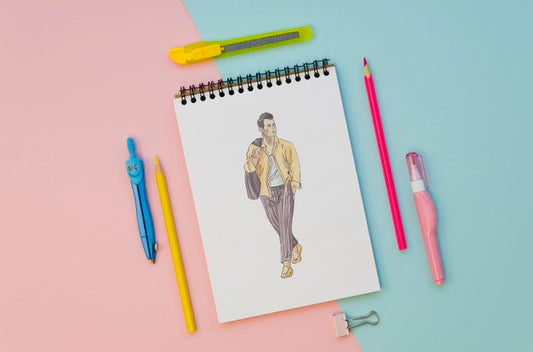 Free Top View Notepad Mock-Up On Bicolored Background Psd