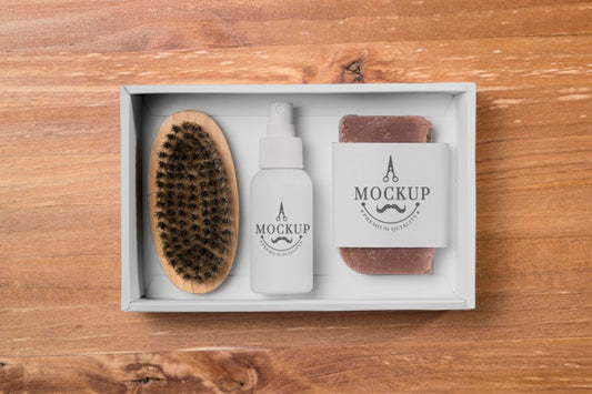 Free Top View Of Beard Care Set With Brush And Soap Psd