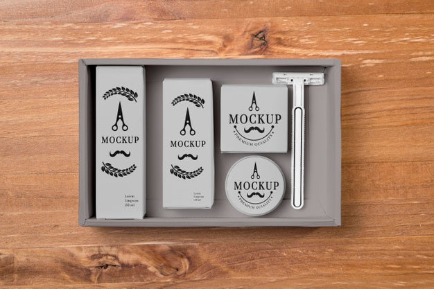 Free Top View Of Beard Care Set With Razor Psd