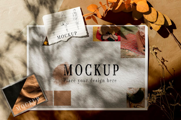 Free Top View Of Beautiful Autumn Moodboard Mock-Up Psd