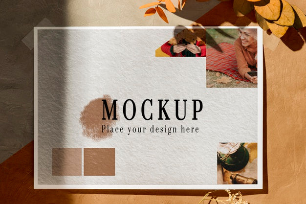 Free Top View Of Beautiful Autumn Moodboard Mock-Up Psd