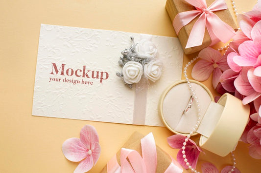 Free Top View Of Beautiful Wedding Concept Mock-Up Psd