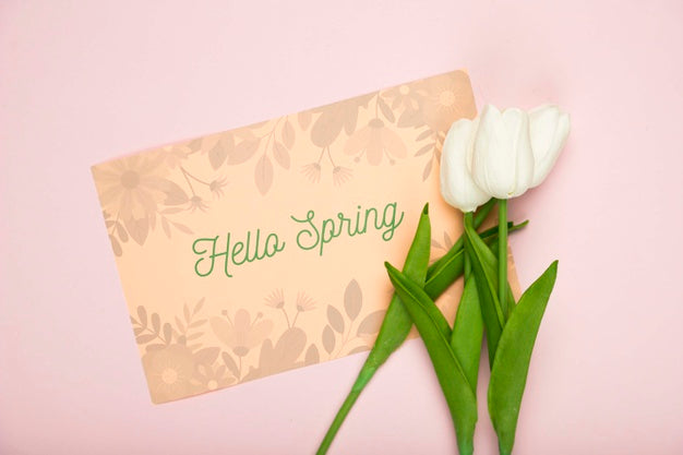 Free Top View Of Card With Spring Tulips Psd