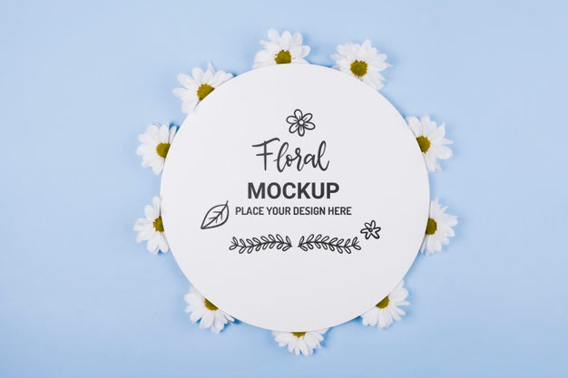 Free Top View Of Chamomile Flowers With Circle Mock-Up Psd