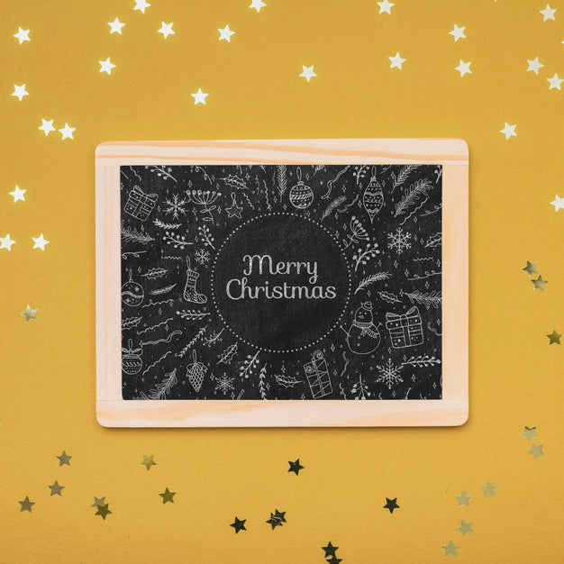 Free Top View Of Christmas Concept Chalkboard Psd