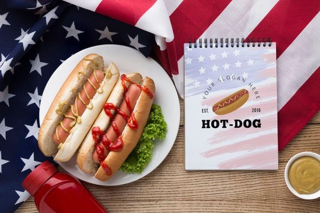 Free Top View Of Delicious American Food Mock-Up Psd