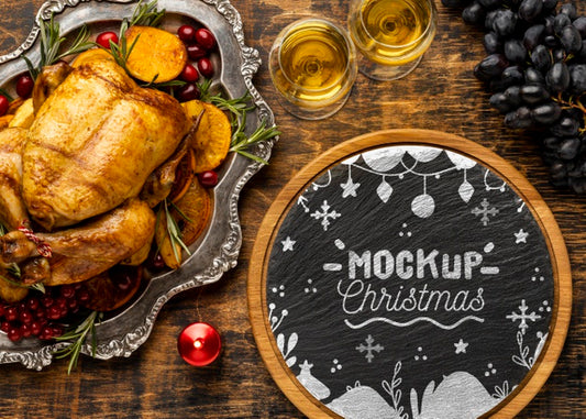 Free Top View Of Delicious Christmas Food Mock-Up Psd