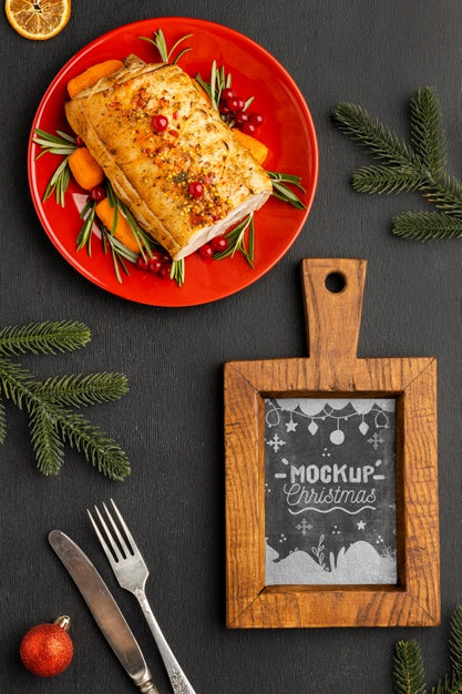 Free Top View Of Delicious Christmas Food Mock-Up Psd