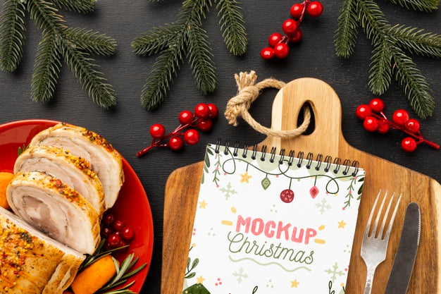 Free Top View Of Delicious Christmas Food Mock-Up Psd