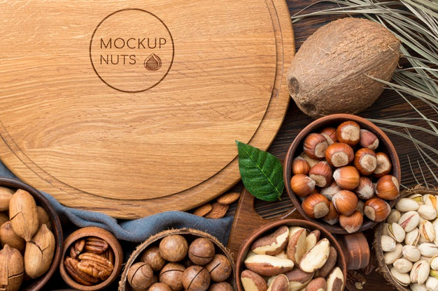 Free Top View Of Delicious Nuts Mock-Up Psd