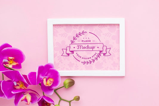 Free Top View Of Frame With Orchid Psd