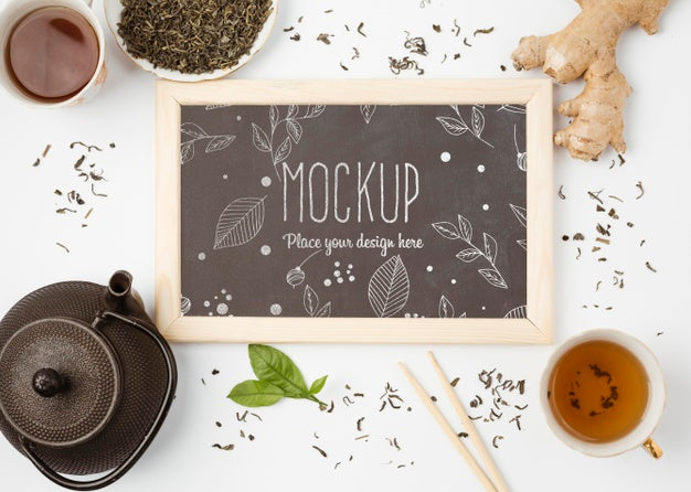 Free Top View Of Herbal Tea Concept Mock-Up Psd