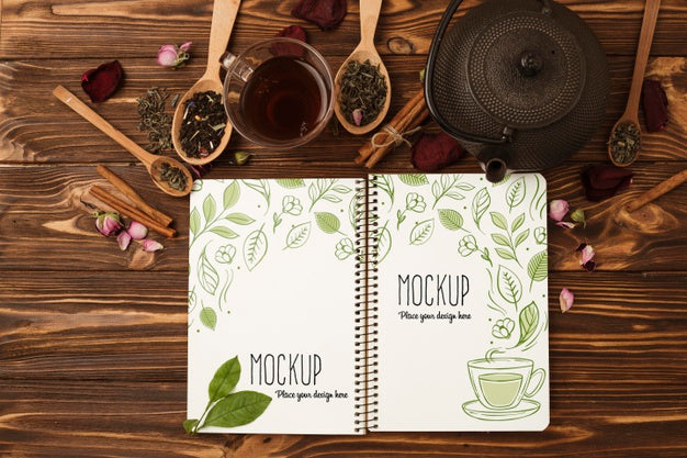 Free Top View Of Herbal Tea Concept Mock-Up Psd