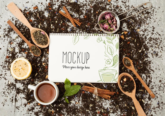 Free Top View Of Herbal Tea Concept Mock-Up Psd