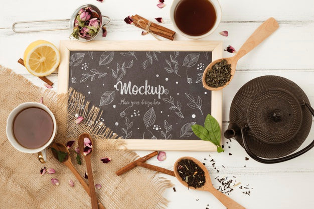 Free Top View Of Herbal Tea Concept Mock-Up Psd