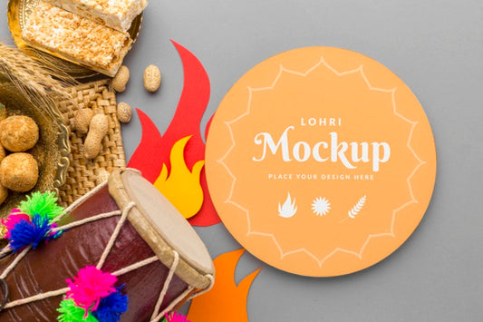 Free Top View Of Lohri Concept Mock-Up Psd