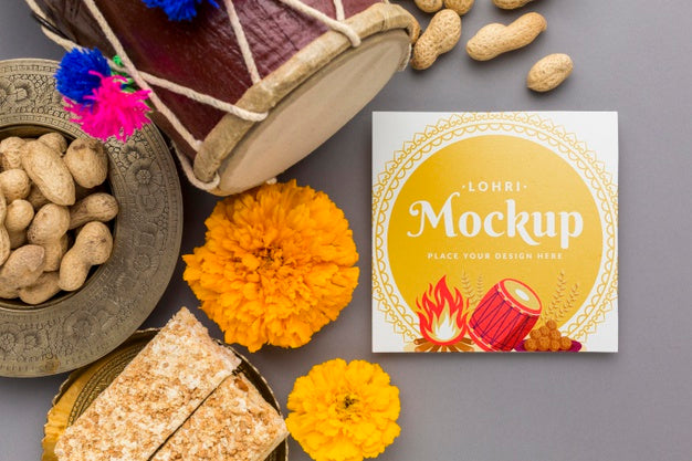 Free Top View Of Lohri Concept Mock-Up Psd