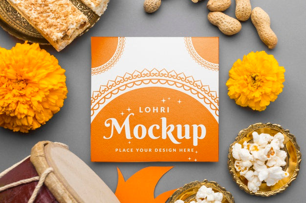 Free Top View Of Lohri Concept Mock-Up Psd