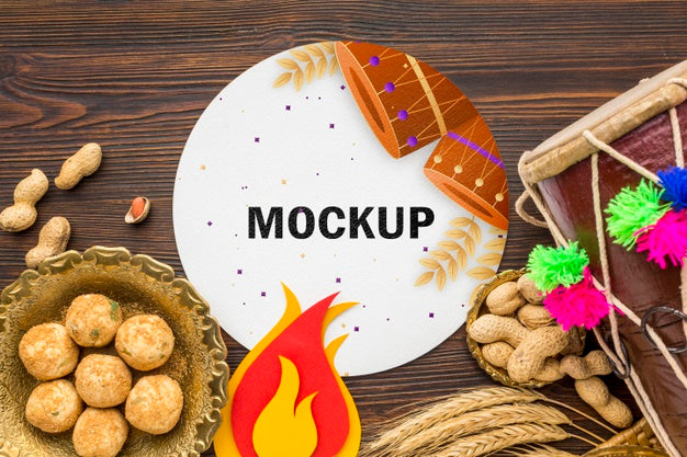 Free Top View Of Lohri Concept Mock-Up Psd