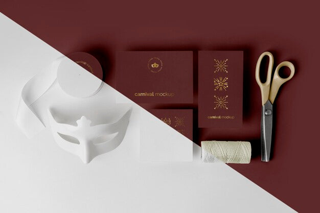 Free Top View Of Minimalistic Carnival Invitation With Tape And Scissors Psd