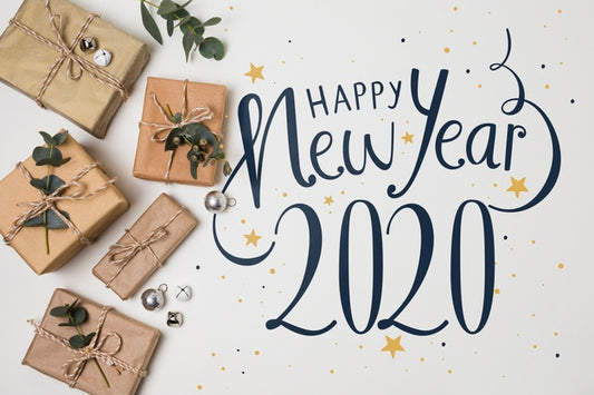 Free Top View Of New Year And Gifts Psd