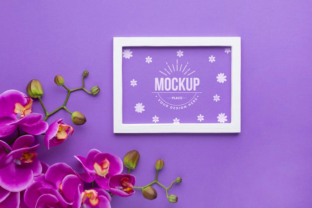 Free Top View Of Orchid With Frame Mock-Up Psd