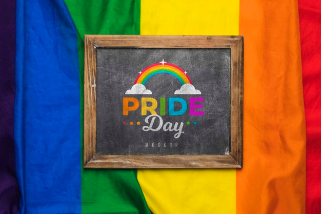 Free Top View Of Rainbow Colors And Blackboard Psd