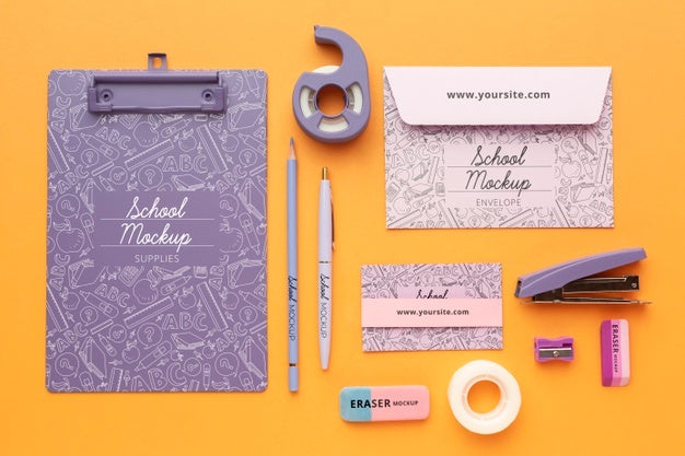 Free Top View Of School Supplies Collection Mock-Up Psd