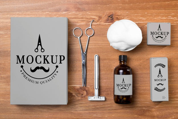 Free Top View Of Set Of Beard Care Products With Shaving Foam Psd