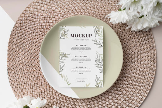 Free Top View Of Table Arrangement With Plate And Spring Menu Mock-Up Psd