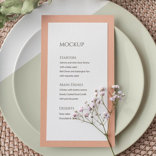 Free Top View Of Table Arrangement With Plates And Spring Menu Mock-Up Psd