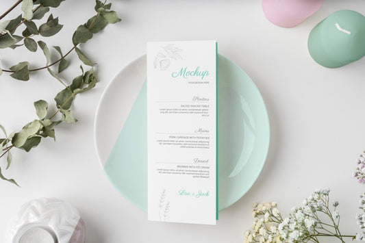 Free Top View Of Table Arrangement With Spring Menu Mock-Up Psd