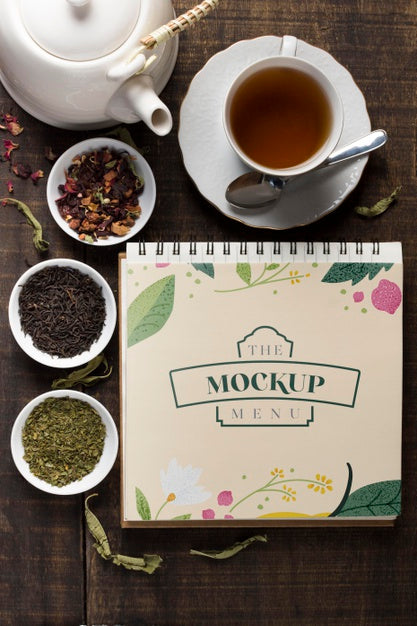 Free Top View Of Tea Concept Mock-Up Psd