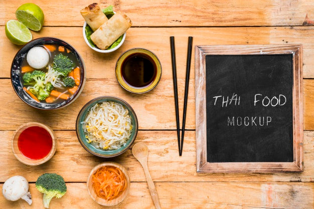 Free Top View Of Thai Food Concept Mock-Up Psd