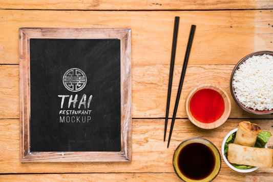 Free Top View Of Thai Food Concept Mock-Up Psd