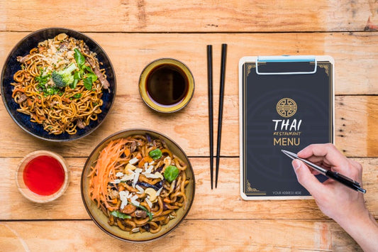 Free Top View Of Thai Food Concept Mock-Up Psd