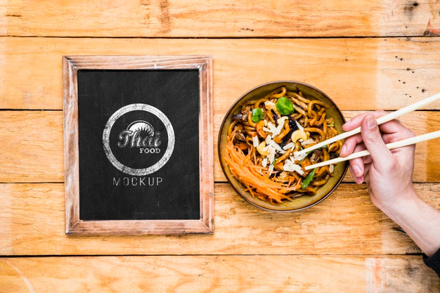 Free Top View Of Thai Food Concept Mock-Up Psd