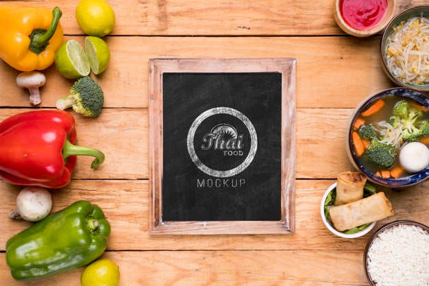 Free Top View Of Thai Food Concept Mock-Up Psd