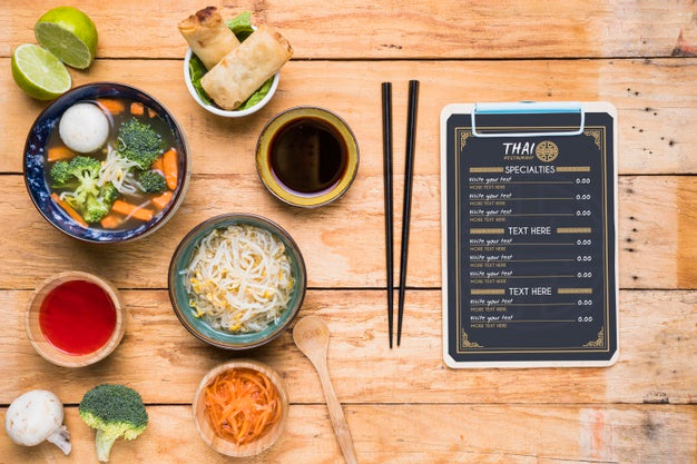 Free Top View Of Thai Food Concept Mock-Up Psd