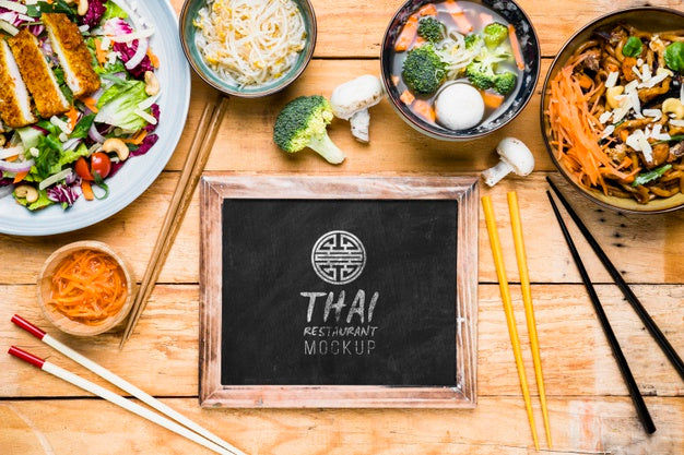 Free Top View Of Thai Food Concept Mock-Up Psd