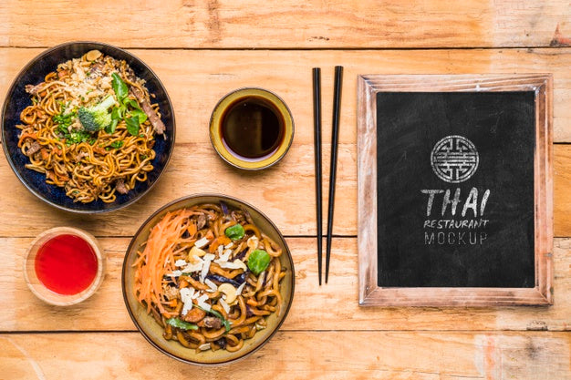 Free Top View Of Thai Food Concept Mock-Up Psd