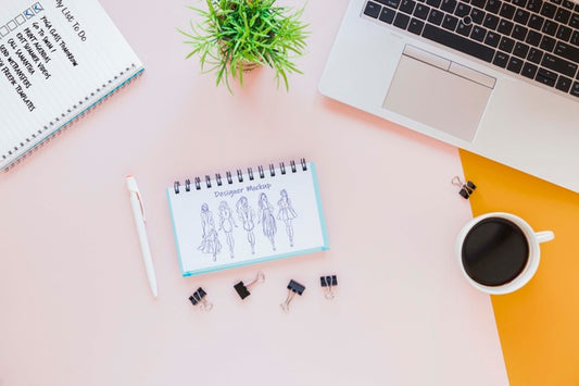 Free Top View Office Desk With Mock-Up Psd