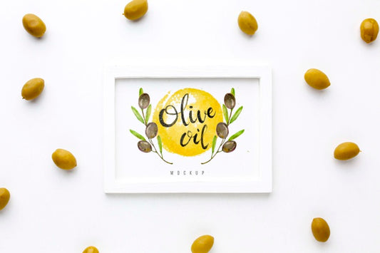 Free Top View Olive Oil Frame With Mock-Up Psd